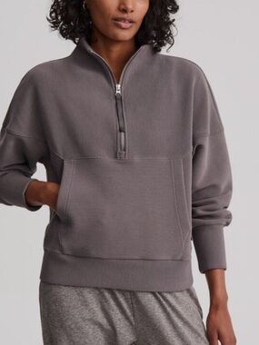 Varley | Acadia taupe gray zip up ribbed pullover sweatshirt sweater Sz L